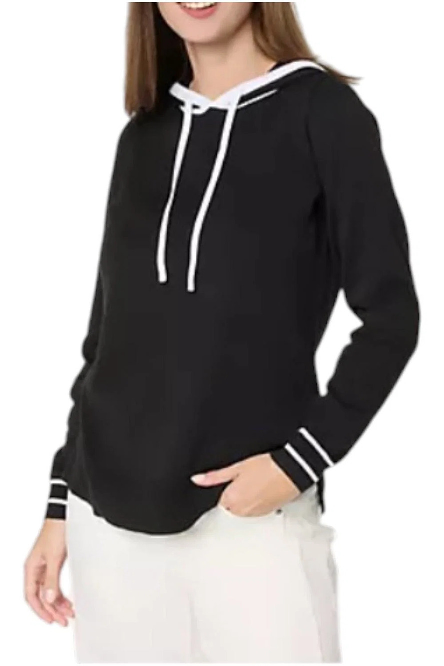 Belle by Kim Gravel Women's Yacht Club Tipped Sweater Hoodie Black - Regular